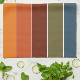 Elegant Warm Autumn Colours Stripes Pattern Kitchen Towel