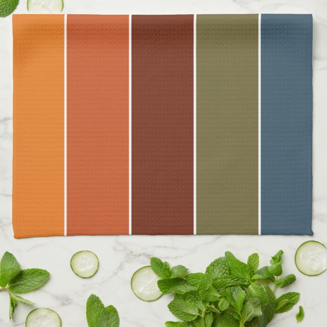 Elegant Warm Autumn Colours Stripes Pattern Kitchen Towel (Folded)