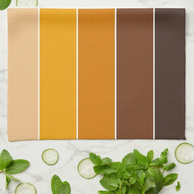Elegant Warm Autumn Colours Stripes Pattern Kitchen Towel (Folded)