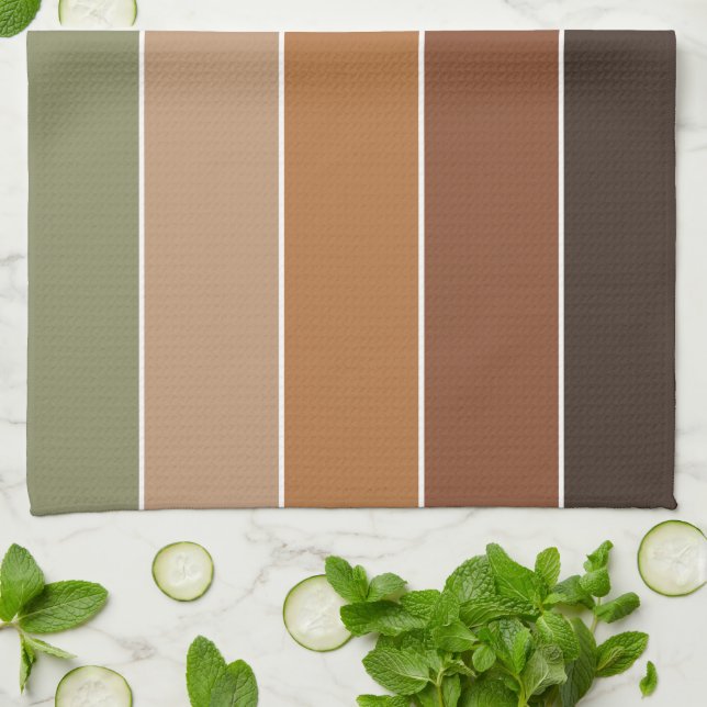 Elegant Warm Autumn Colours Stripes Pattern Kitchen Towel (Folded)