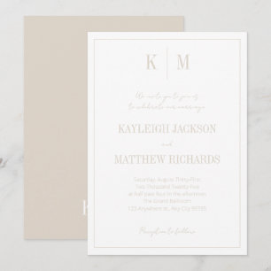 Elegant Warm Beige Monogram Wedding  Invitation