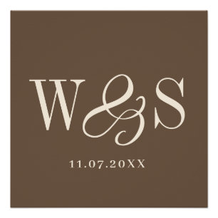 Elegant warm brown couple initials wedding poster