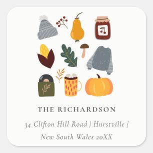 Elegant Warm Cozy Autumn Essential Address Square Sticker
