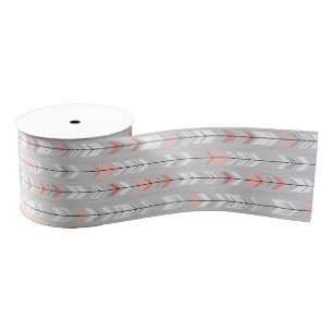 Elegant Warm Grey White Pink Arrows Raining Down Grosgrain Ribbon