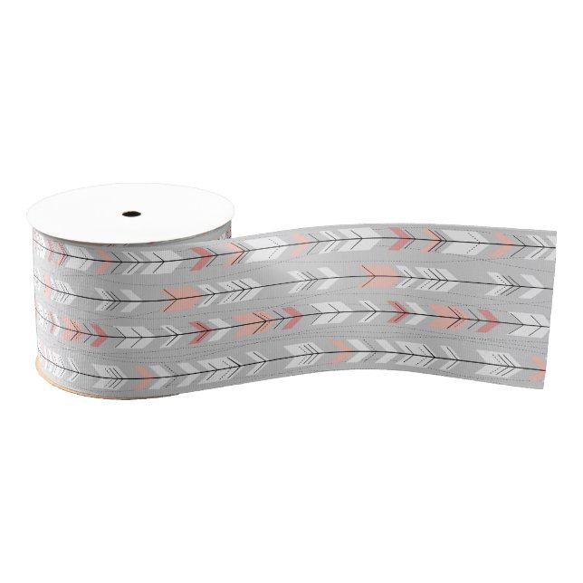 Elegant Warm Grey White Pink Arrows Raining Down Grosgrain Ribbon (Spool)