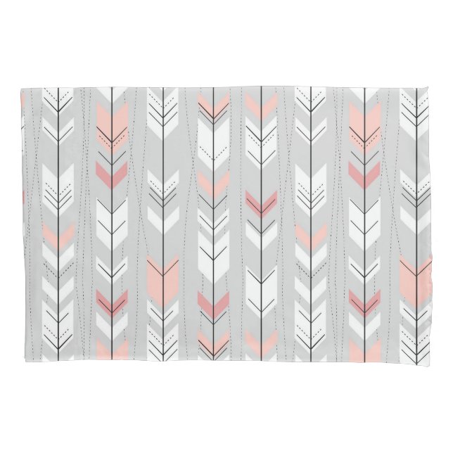 Elegant Warm Grey White Pink Arrows Raining Down Pillowcase (Front)