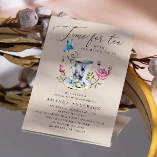 Elegant Warm Ivory Floral Tea Party Bridal Shower Invitation
