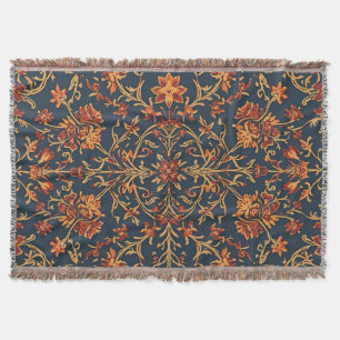 Elegant Warm Vintage Floral Baroque Damask  Throw Blanket