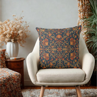 Elegant Warm Vintage Floral Baroque Damask  Throw Pillow