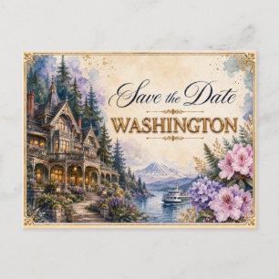Elegant Washington Save the Date Wedding Invite Postcard