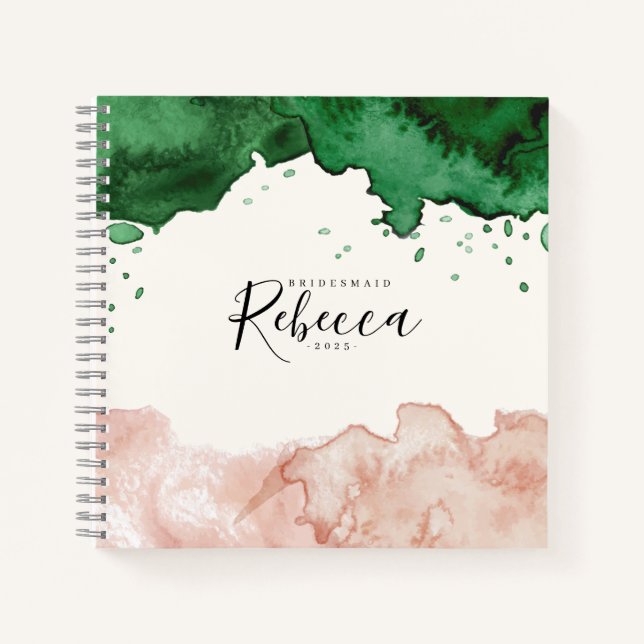 Elegant Watecolor Bridesmaid Personalize Notebook (Front)