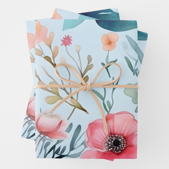 Elegant Water Colour Flower Gift Wrapping Paper    (In situ)