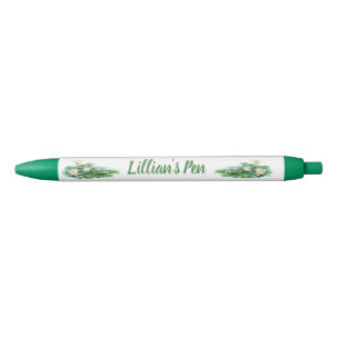 Elegant Water Lily Name Black Ink Pen