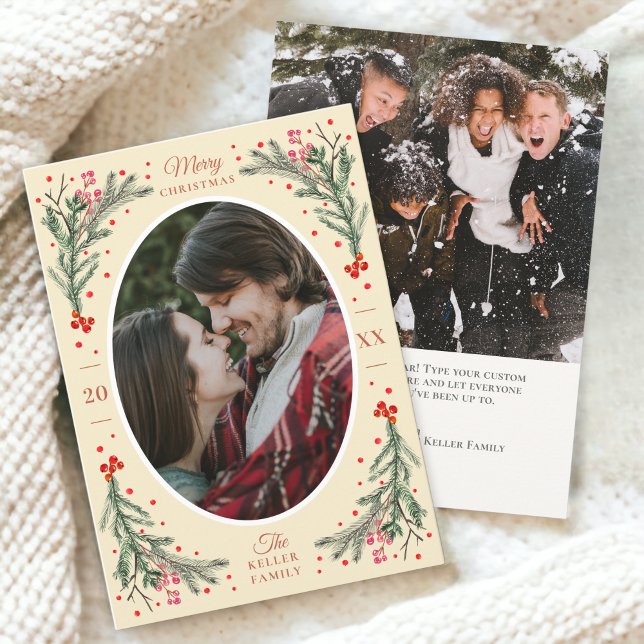 Elegant Watercolor 2 Photo Yellow Christmas 2023 Holiday Card (Creator Uploaded)