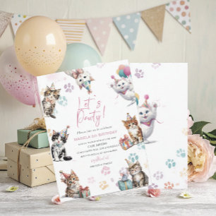 Elegant Watercolor 5th Birthday Kitten cat birthd Invitation