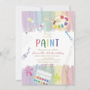 Elegant  Watercolor  5th Birthday Let is Paint Par Invitation