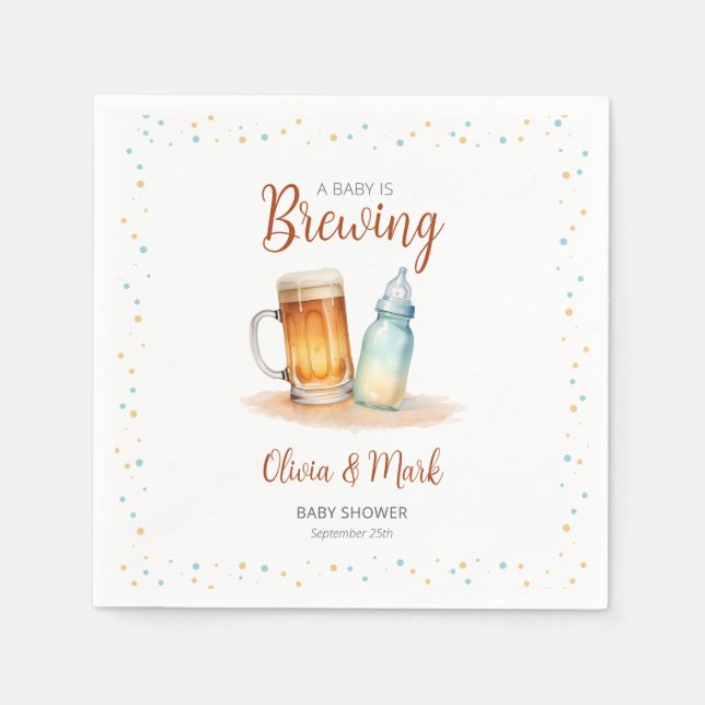 Elegant Watercolor A Baby is Brewing Baby Shower Napkin (Front)