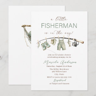 Elegant Watercolor A  little fisherman  Baby Showe Invitation