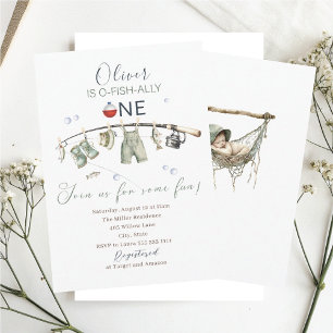 Elegant Watercolor A little fisherman one birthda Invitation