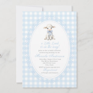 Elegant Watercolor a little lamb blue bow Baby Sho Invitation