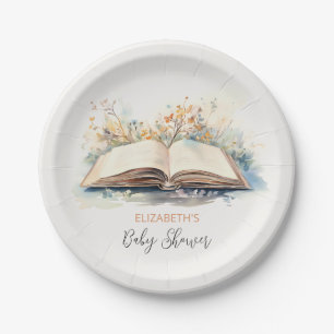 Elegant Watercolor A New Chapter Baby Shower Paper Plate