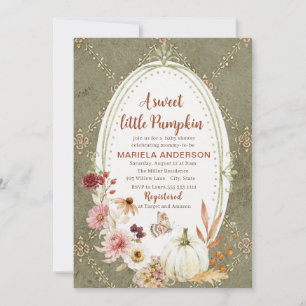 Elegant Watercolor A sweet little pumpkin boho Ba Invitation