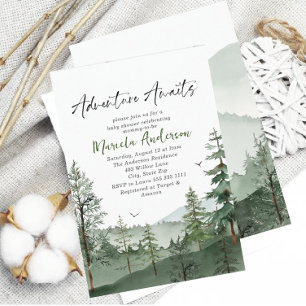Elegant Watercolor Adventure Awaits Baby Shower Invitation