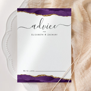 Elegant Watercolor Agate Purple Gold Wedding Advice Card