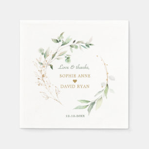 Elegant Watercolor Airy Leaves Gold Wedding  Napkin