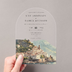Elegant Watercolor Amalfi Italian Wedding Arch Acrylic Invitations