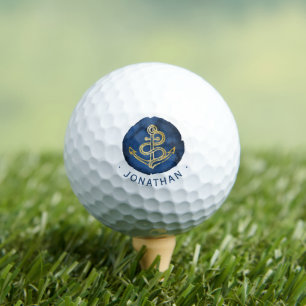  Elegant Watercolor Anchor Nautical Name Navy Blue Golf Balls