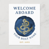  Elegant Watercolor Anchor Nautical Name Navy Blue