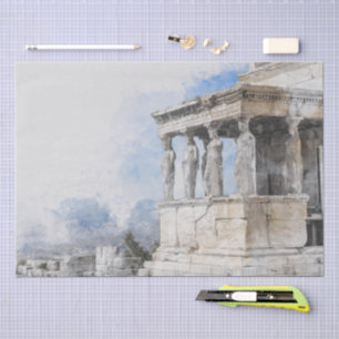 Elegant Watercolor Ancient Athens Ruins Greece Tissue Paper