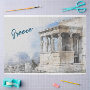 Elegant Watercolor Ancient Athens Ruins  Tissue Paper