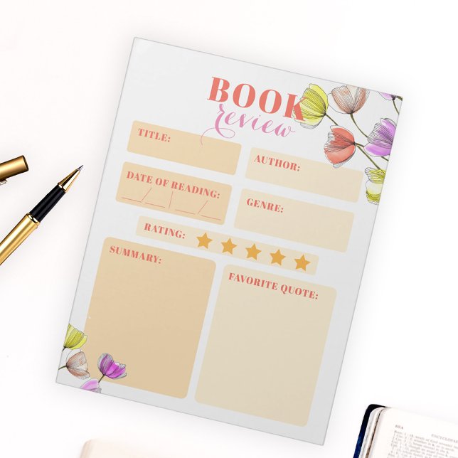 Elegant Watercolor and Ink Flowers Book Review Notepad (Creator Uploaded)