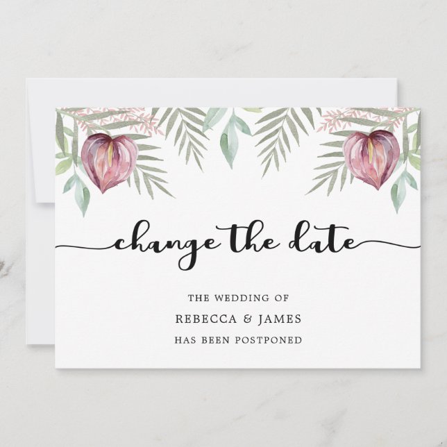 Elegant Watercolor Anthurium Change The Date Card (Front)