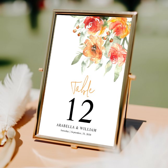 Elegant Watercolor Apricot Floral Table Number (Creator Uploaded)