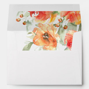 Elegant Watercolor Apricot & Peach Floral Wedding Envelope