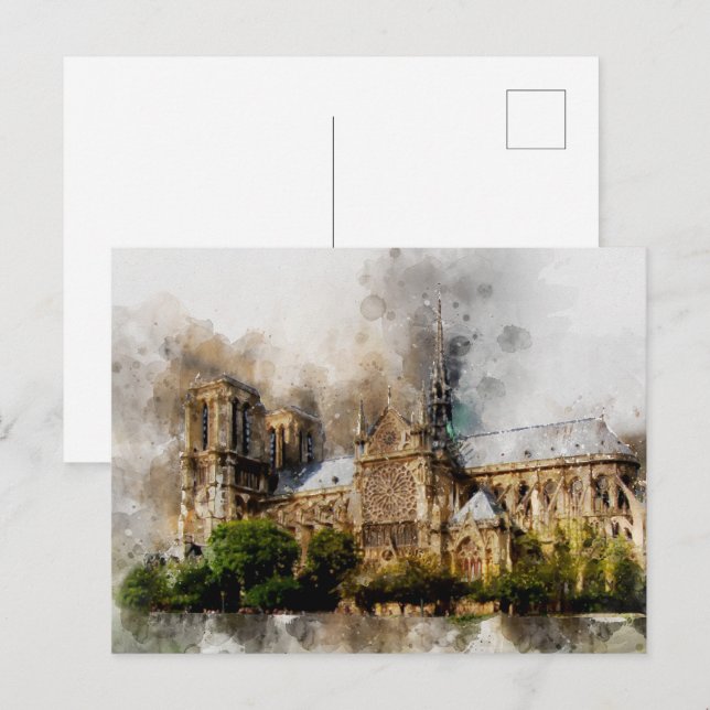 Elegant Watercolor Art of Notre Dame Cathedral Postcard (Front/Back)
