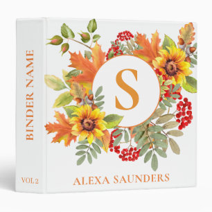 Elegant Watercolor Autumn Floral Monogrammed Binder