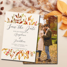 Elegant Watercolor Autumn Leaves Couple Photo