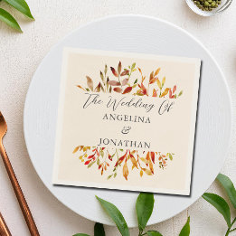 Elegant Watercolor Autumn Leaves Custom Wedding Napkin