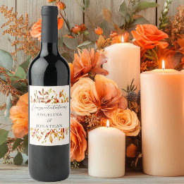 Elegant Watercolor Autumn Leaves Custom Wedding Wine Label