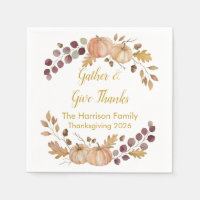 Elegant Watercolor Autumn Pumpkin Thanksgiving Cus