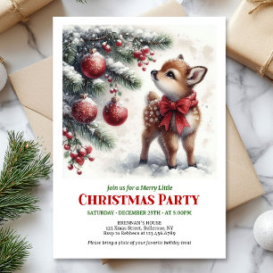 Elegant watercolor baby deer snowy forest Xmas Invitation
