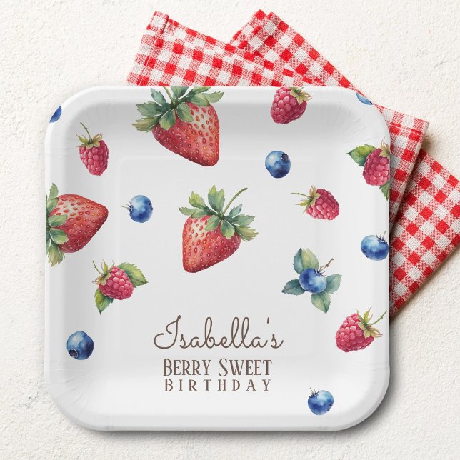 Elegant Watercolor Baby Girl Berry First Birthday Paper Plate (Creator Uploaded)