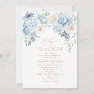 Elegant Watercolor Baby in Blooom Blue flowers   B Invitation