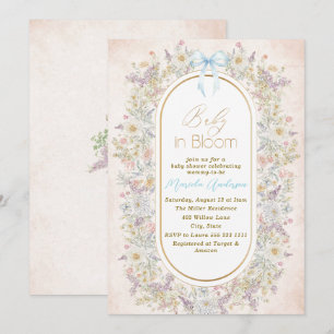 Elegant Watercolor Baby in Blooom Pink flowers B Invitation