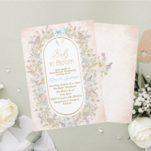 Elegant Watercolor Baby in Blooom Pink flowers   B Invitation