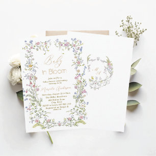 Elegant Watercolor Baby in Blooom Pink flowers B Invitation